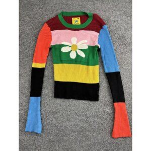 UNIF Sweater Womens XS Stripe Flower Daisy Knit Pullover Long Sleeve Top